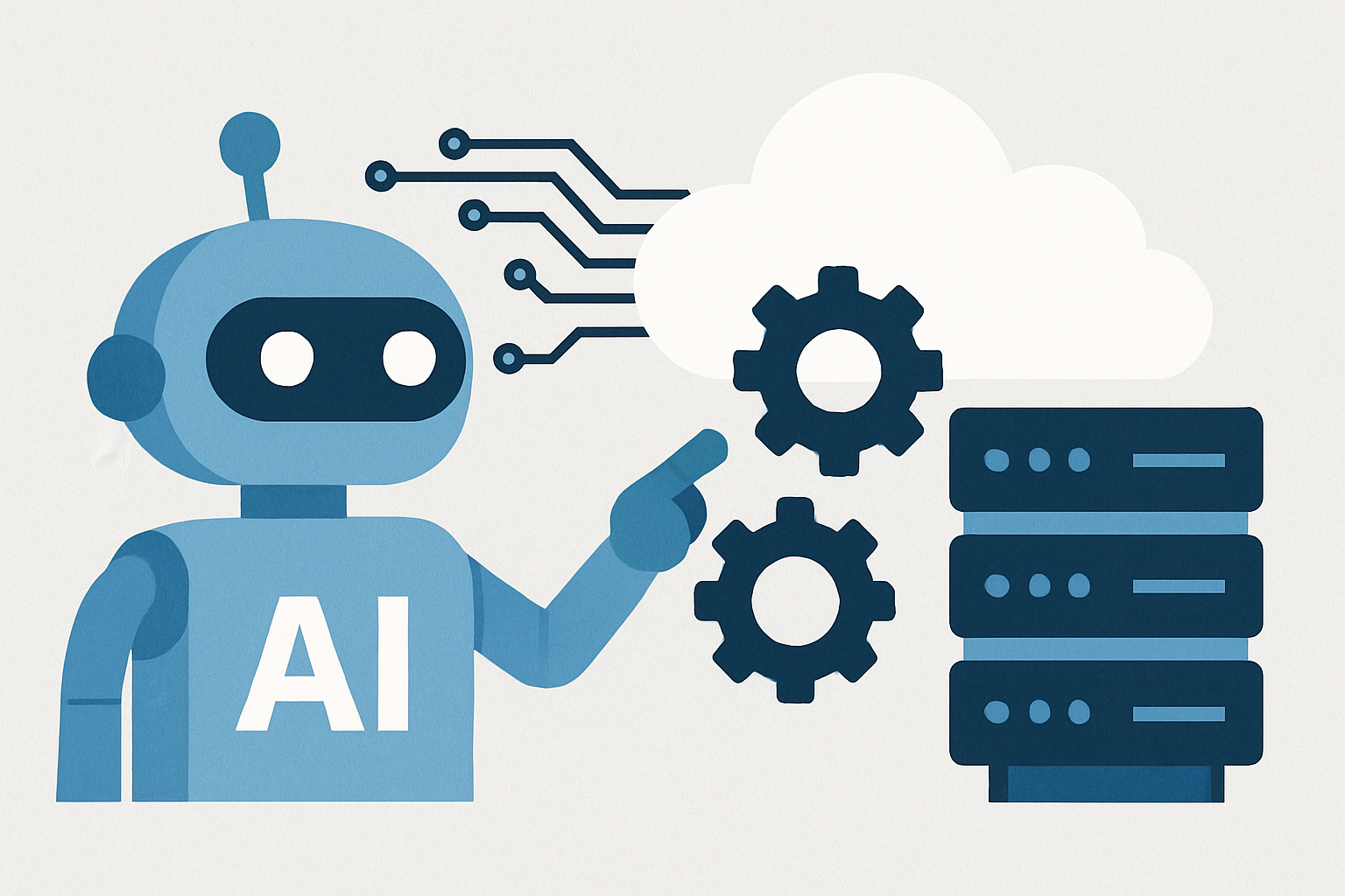 Illustration of AI managing cloud infrastructure and DevOps pipelines