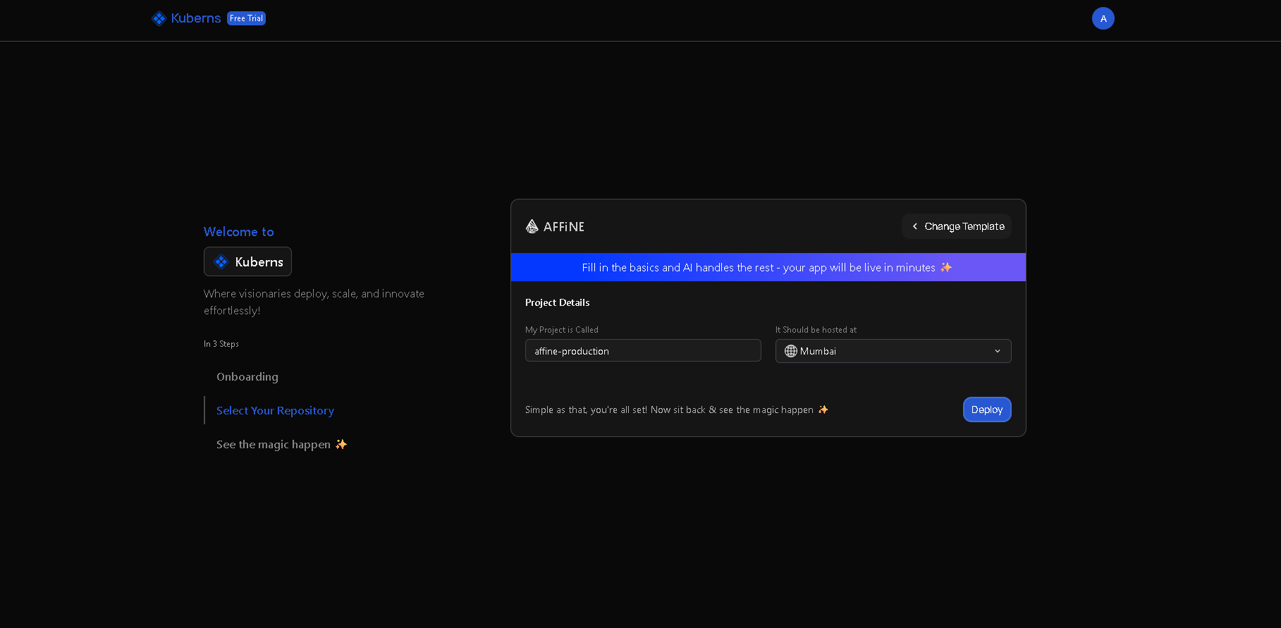 Project details on Kuberns