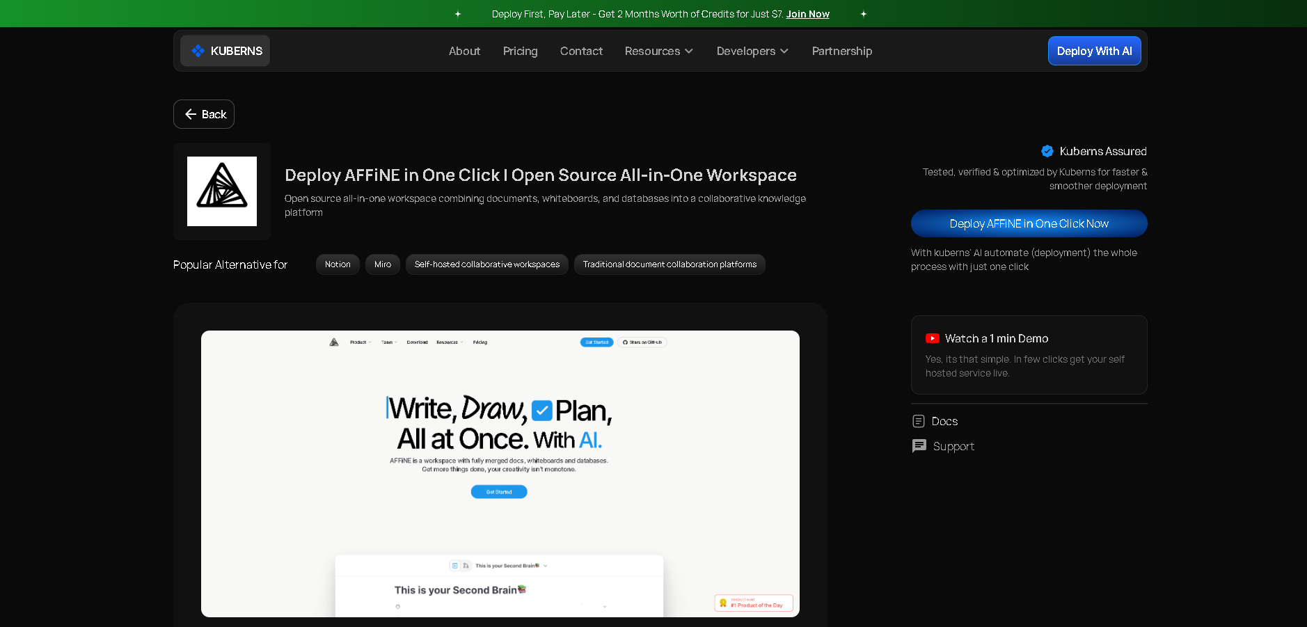 Affine template page on Kuberns