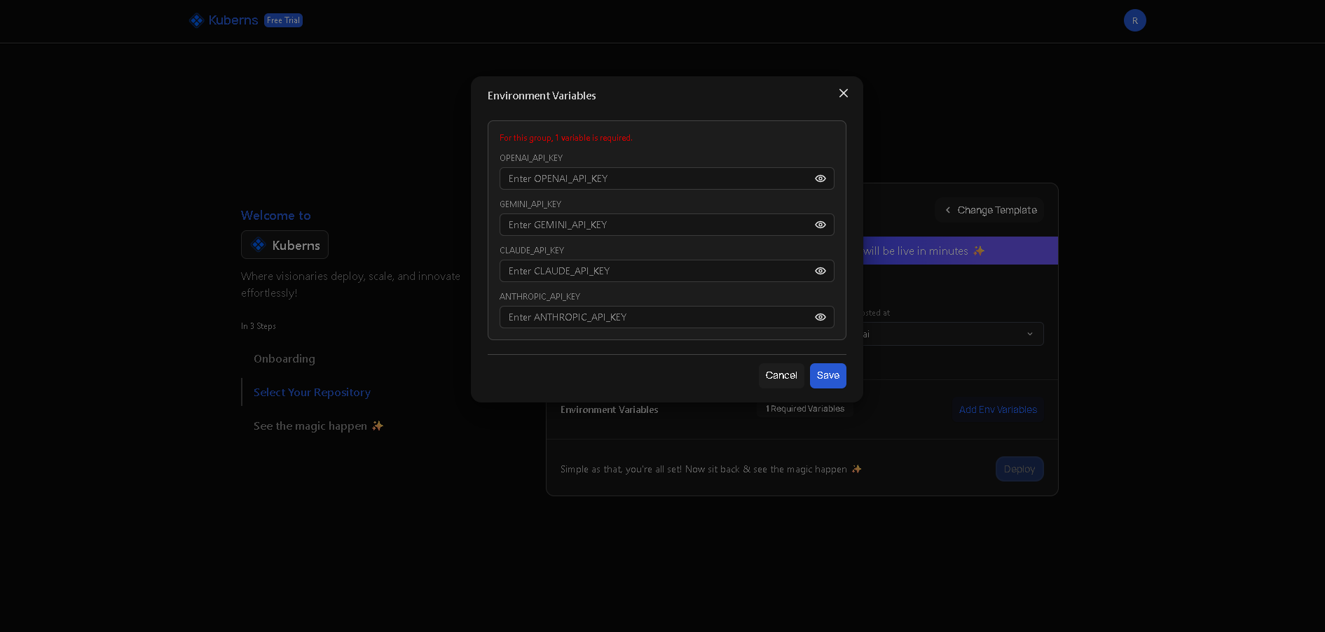 Add your AI provider key