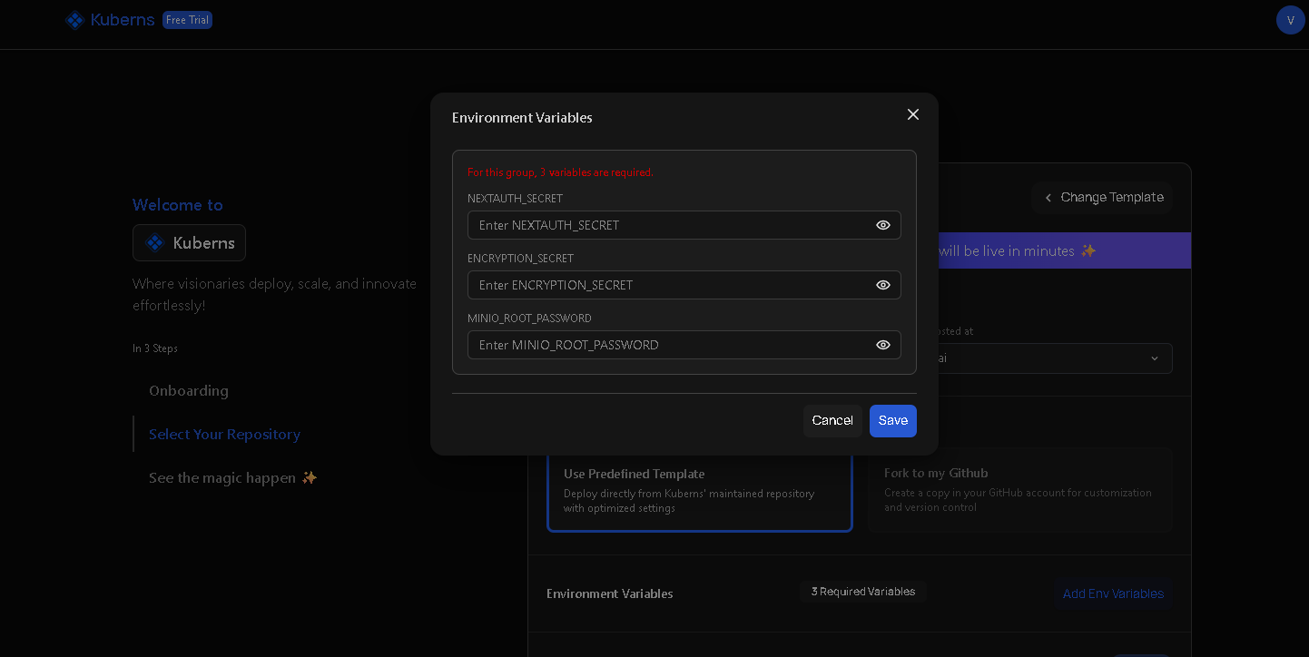 Add the required environment variables