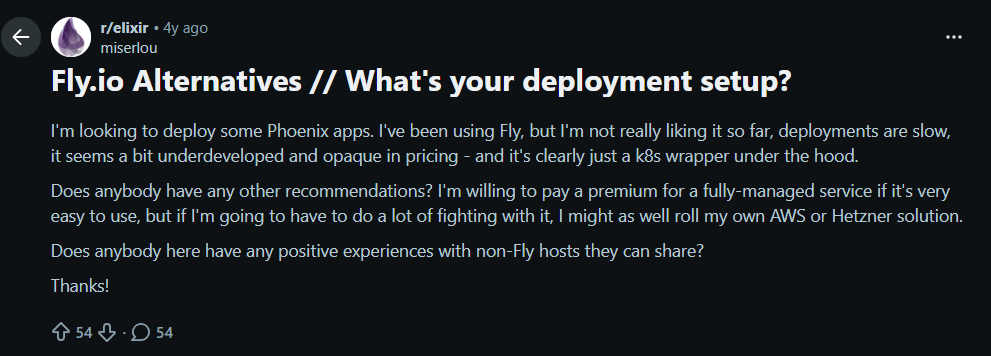 reddit conversation on flyio alternatives