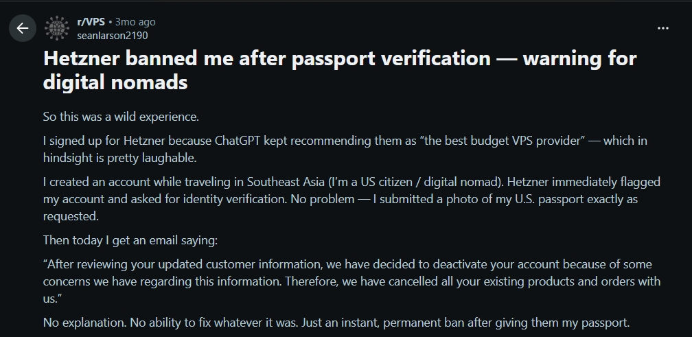 hetzner account verification issues