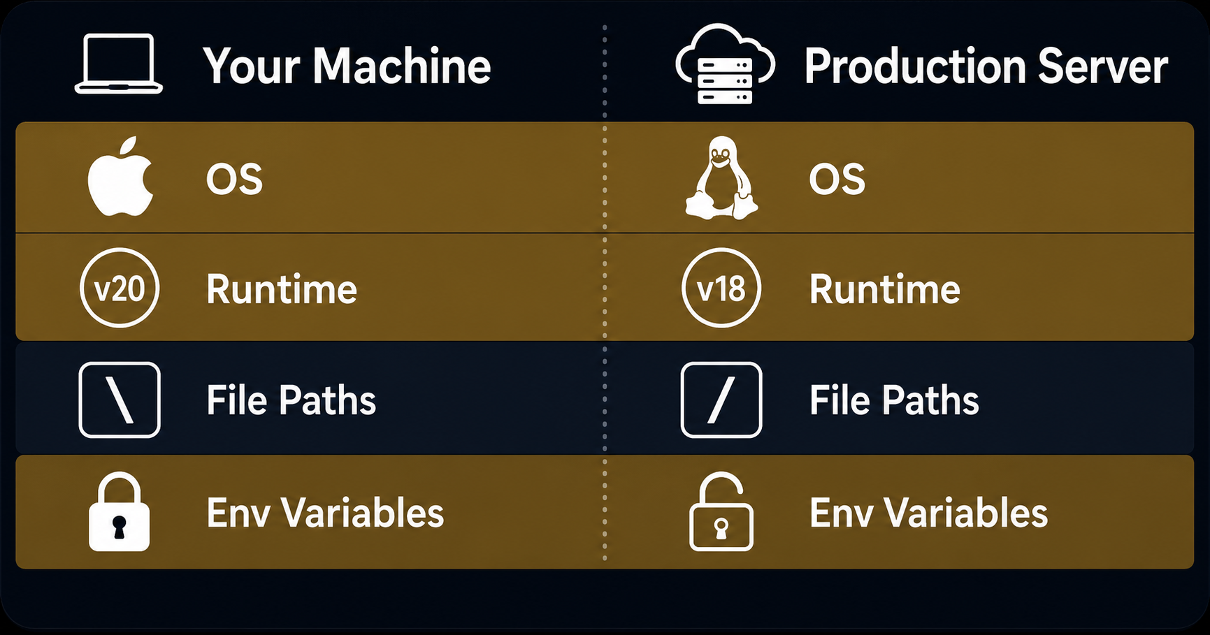 Why local and production environments differ in deployment