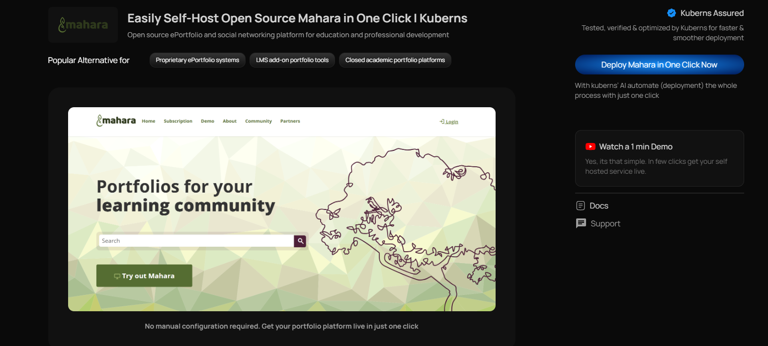 mahara one click deployment on kuberns