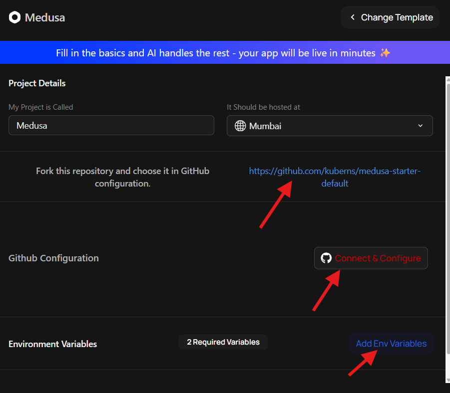 medusa configuration on kuberns