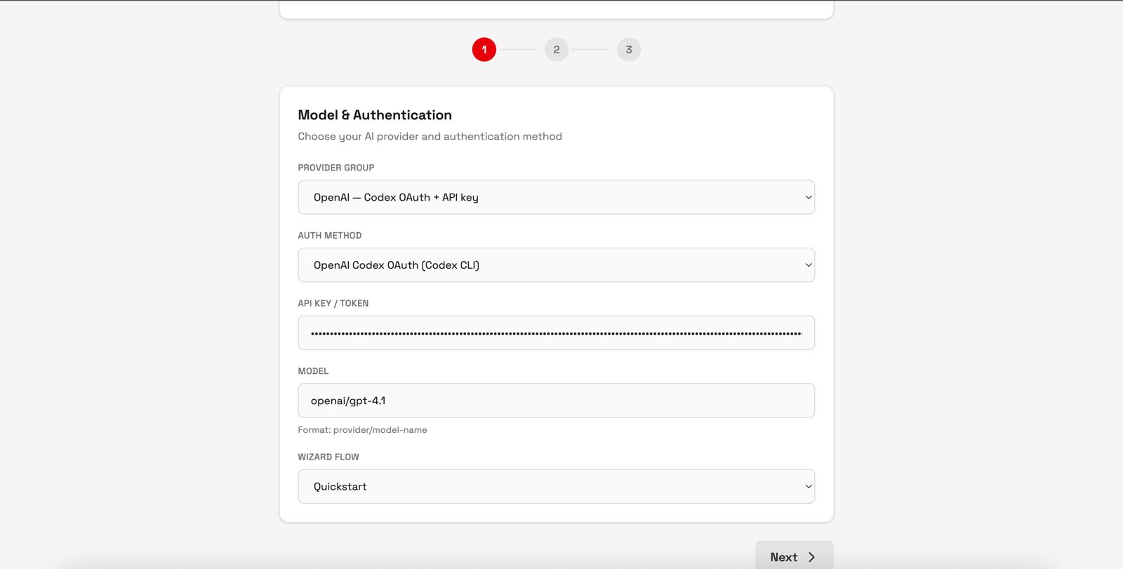 Select the required authentication details