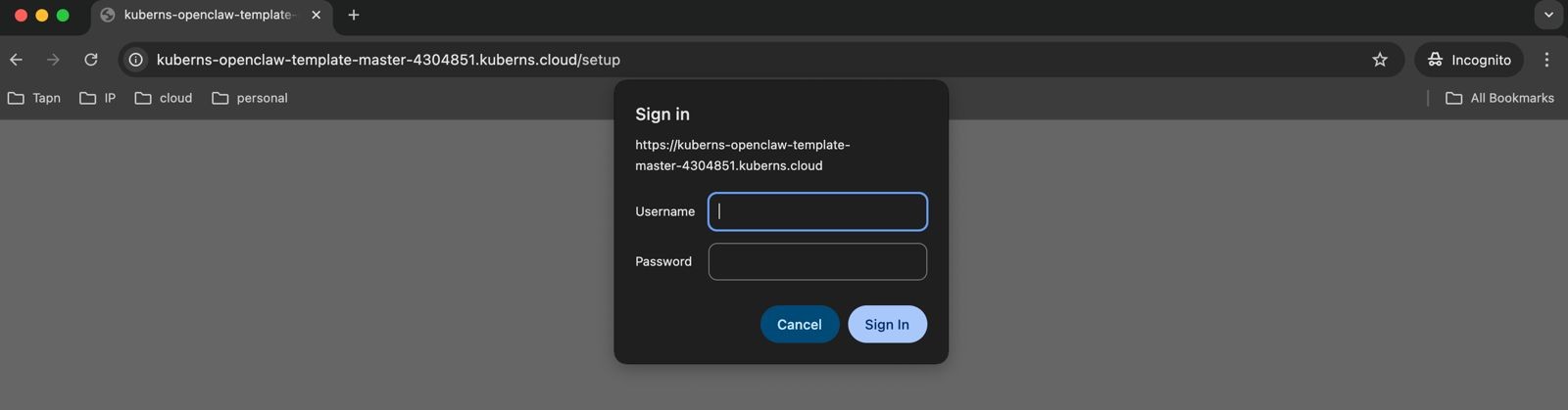 Sign up on Kuberns