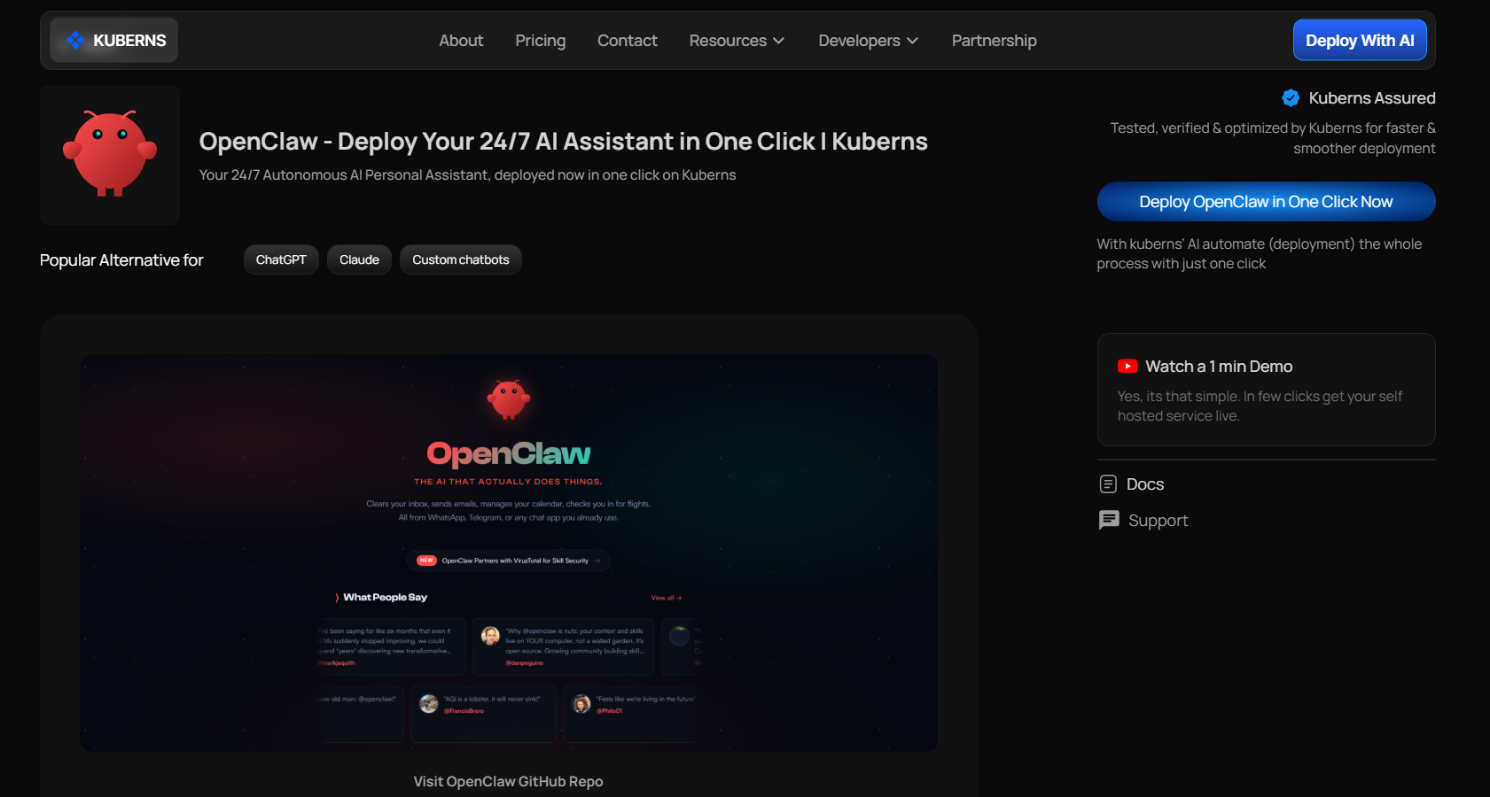 select openclaw one click template from kuberns