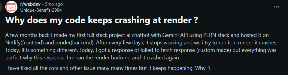 render crashing problem