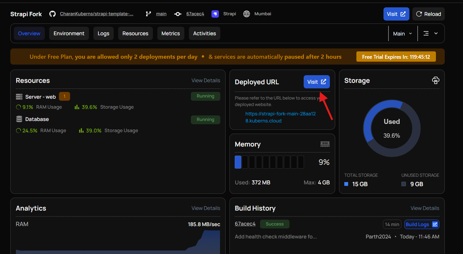 Live deployed link of Strapi