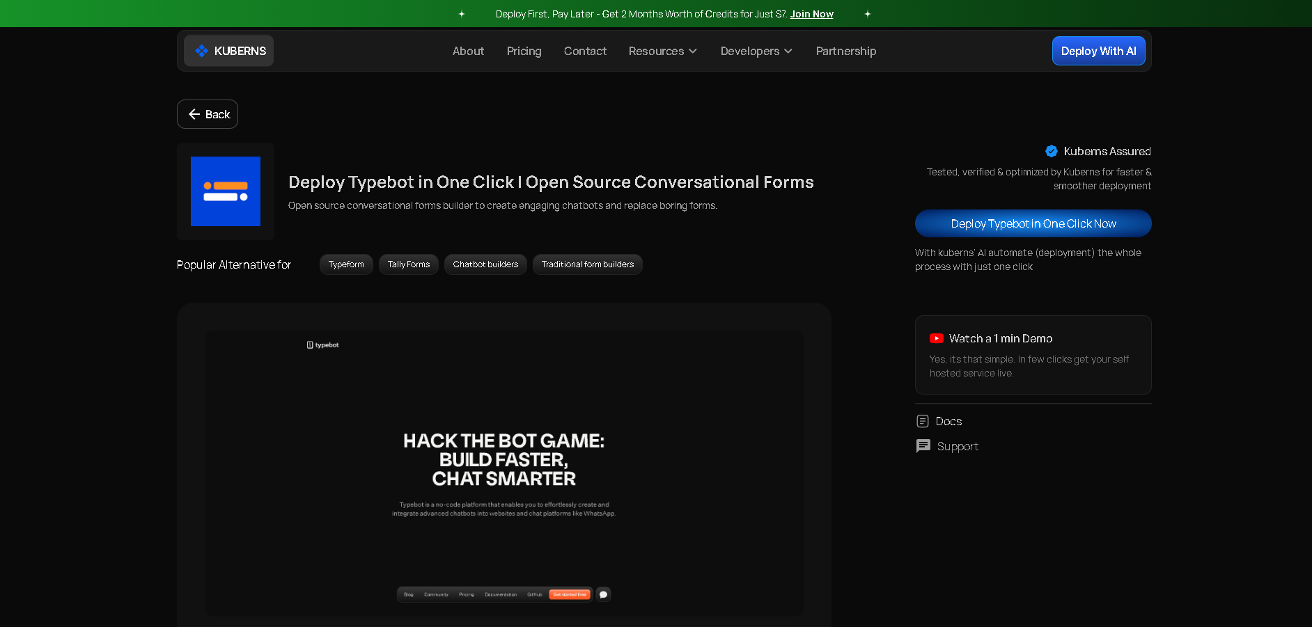 Typebot template on Kuberns