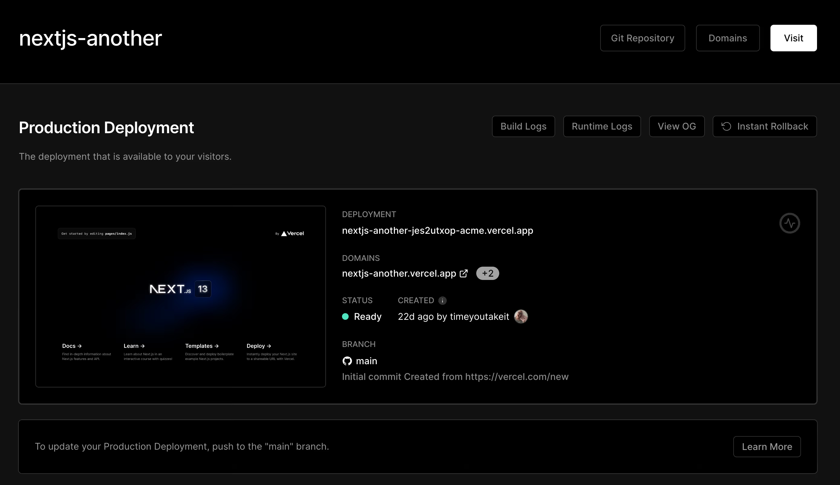 vercel dashboard