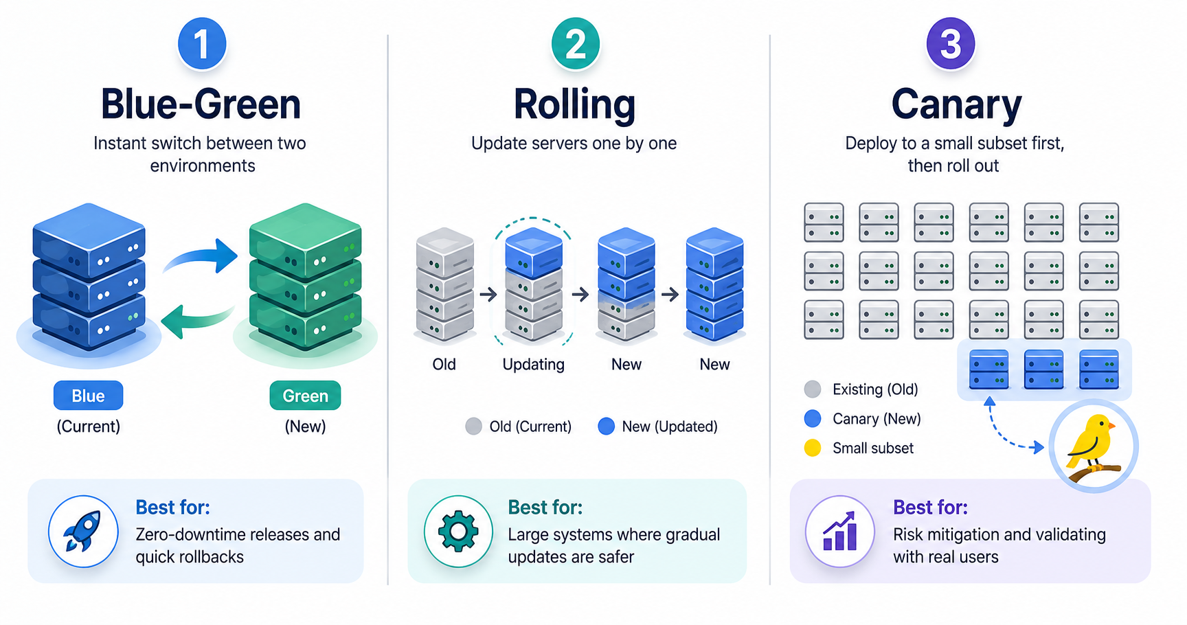 What are the 3 zero downtime deployment strategies